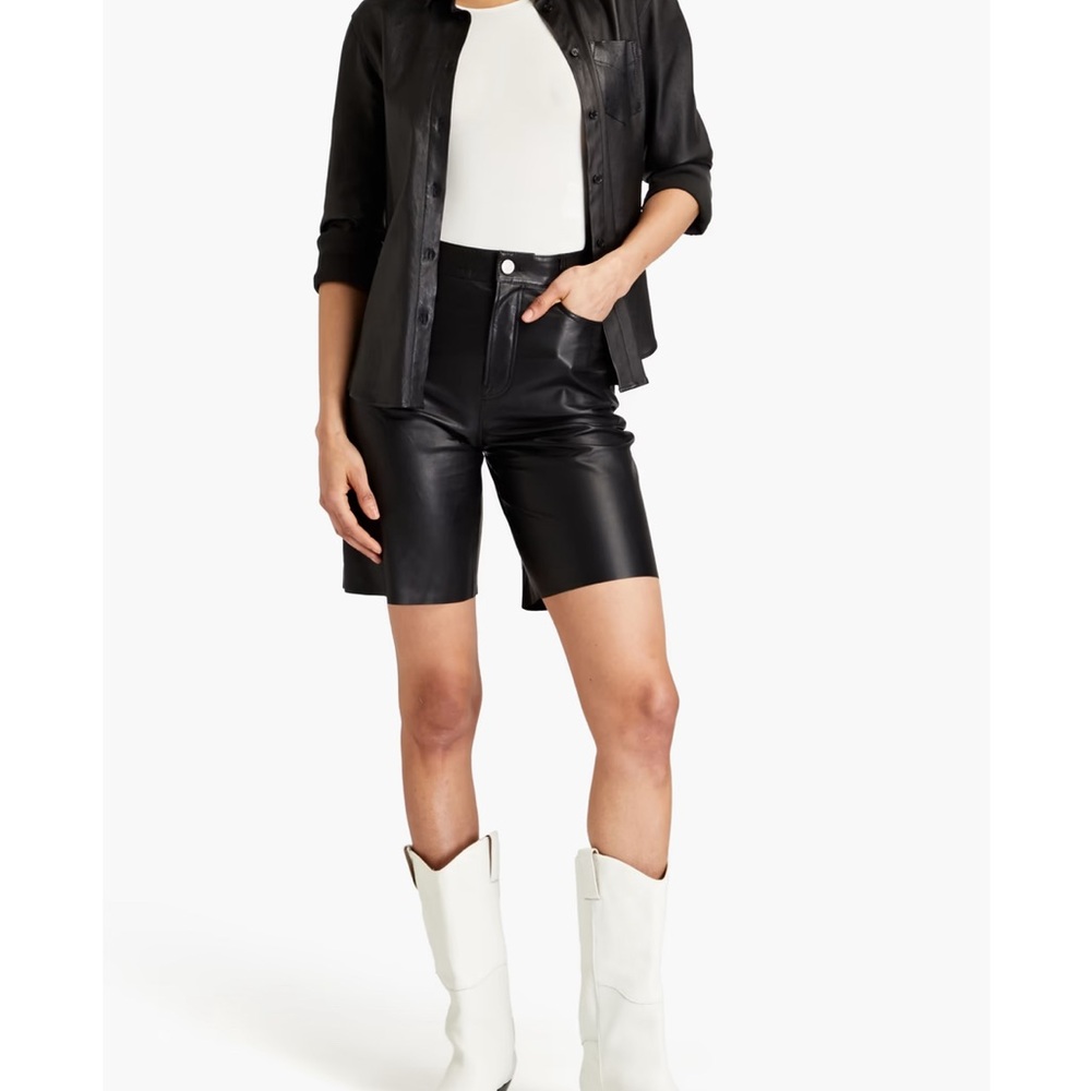 Frame Denim Black Leather Bermudas